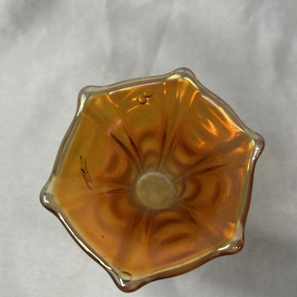 Thin Rib & Drape Marigold  Imperial Carnival Glass  Mini Vase